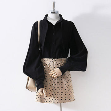 Yipinpay Autumn Women Blouses Rabbit Ears Collar Shirt Long-sleeve Korean Retro Loose Lantern Sleeve Top Blusas Mujer De Moda 2023